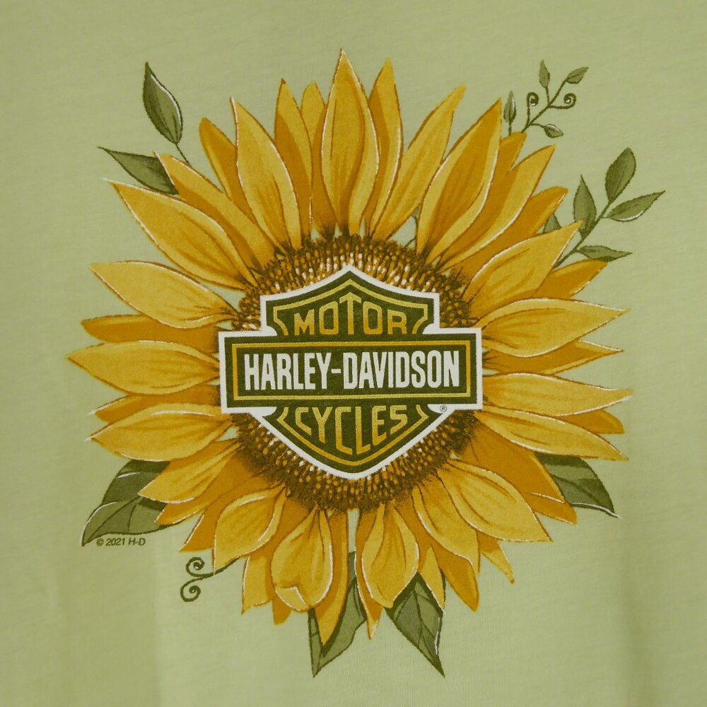 Harley Davidson Womens M Light Lime Green Boho Sunflower T-Shirt Bedford Hts OH - Picture 3 of 8
